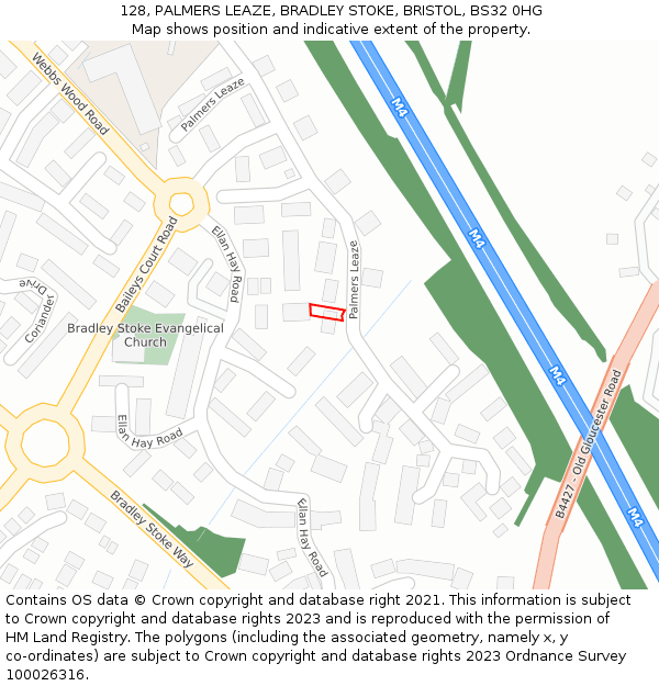 128, PALMERS LEAZE, BRADLEY STOKE, BRISTOL, BS32 0HG: Location map and indicative extent of plot