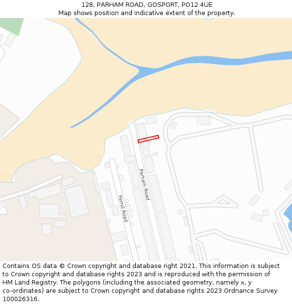 128, PARHAM ROAD, GOSPORT, PO12 4UE: Location map and indicative extent of plot