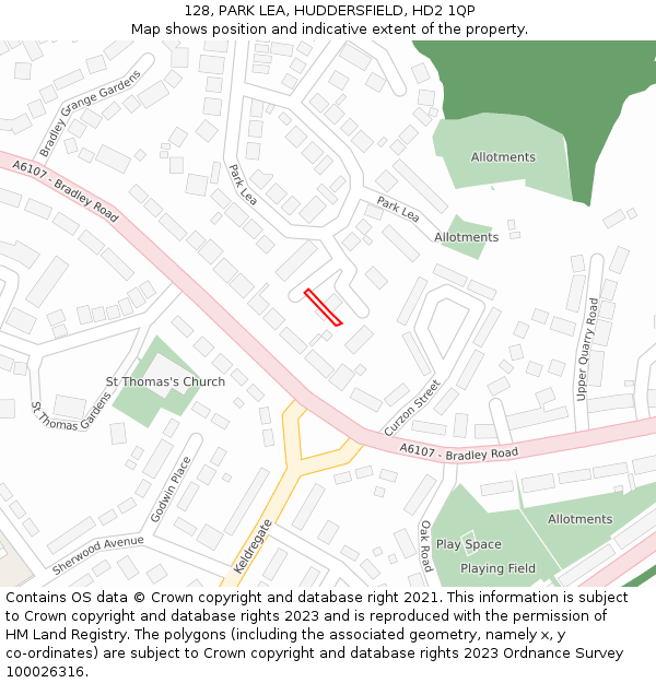 128, PARK LEA, HUDDERSFIELD, HD2 1QP: Location map and indicative extent of plot