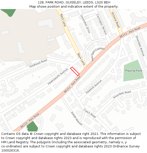 128, PARK ROAD, GUISELEY, LEEDS, LS20 8EH: Location map and indicative extent of plot