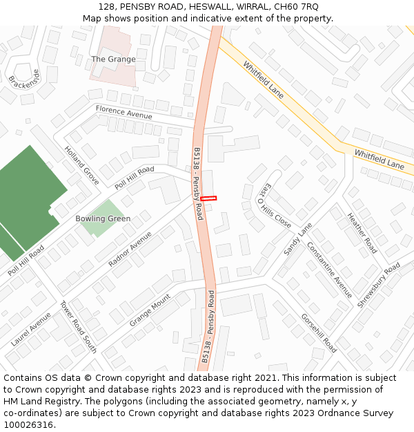 128, PENSBY ROAD, HESWALL, WIRRAL, CH60 7RQ: Location map and indicative extent of plot