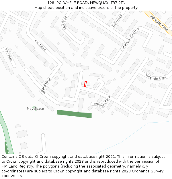 128, POLWHELE ROAD, NEWQUAY, TR7 2TN: Location map and indicative extent of plot