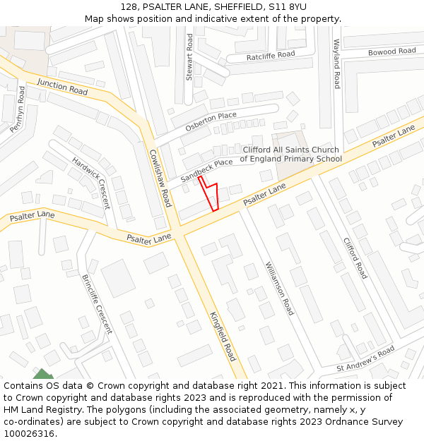 128, PSALTER LANE, SHEFFIELD, S11 8YU: Location map and indicative extent of plot
