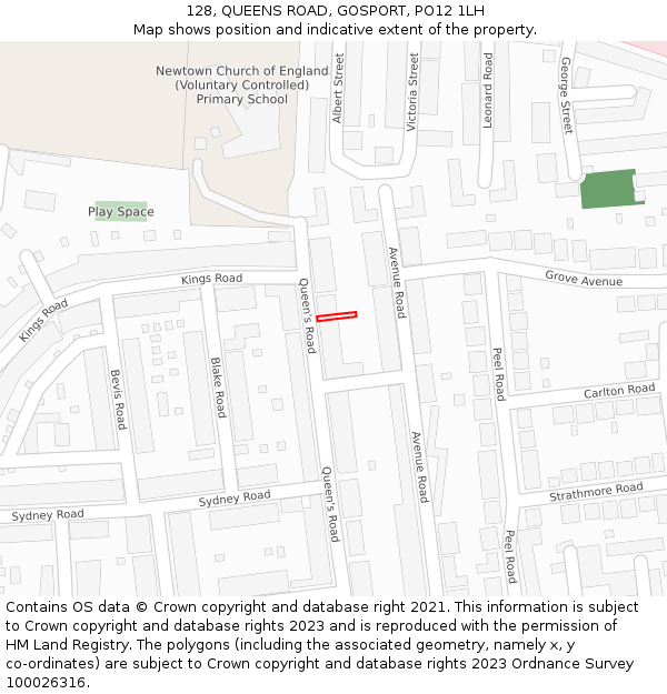 128, QUEENS ROAD, GOSPORT, PO12 1LH: Location map and indicative extent of plot