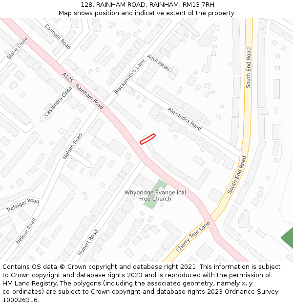 128, RAINHAM ROAD, RAINHAM, RM13 7RH: Location map and indicative extent of plot