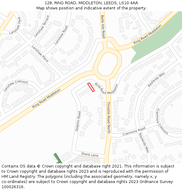 128, RING ROAD, MIDDLETON, LEEDS, LS10 4AA: Location map and indicative extent of plot