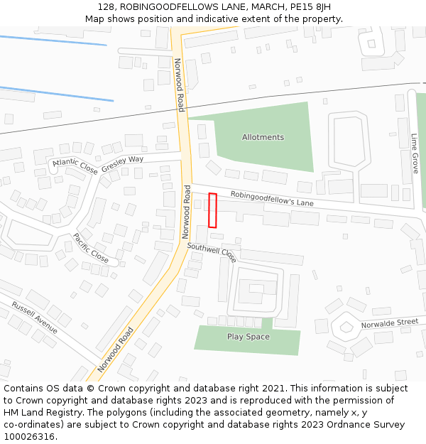 128, ROBINGOODFELLOWS LANE, MARCH, PE15 8JH: Location map and indicative extent of plot