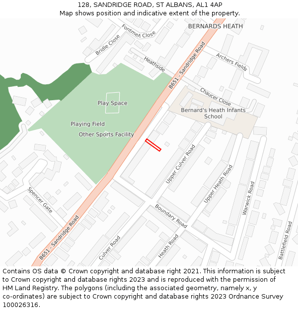 128, SANDRIDGE ROAD, ST ALBANS, AL1 4AP: Location map and indicative extent of plot