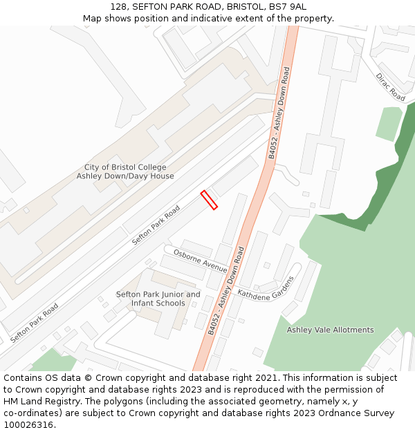 128, SEFTON PARK ROAD, BRISTOL, BS7 9AL: Location map and indicative extent of plot