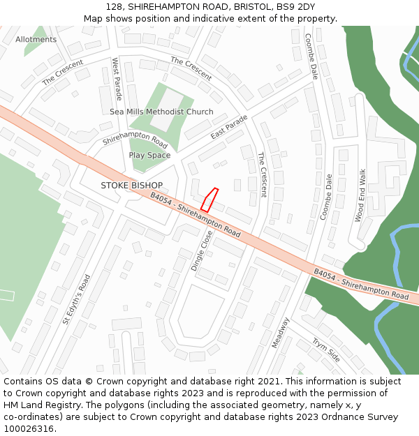 128, SHIREHAMPTON ROAD, BRISTOL, BS9 2DY: Location map and indicative extent of plot
