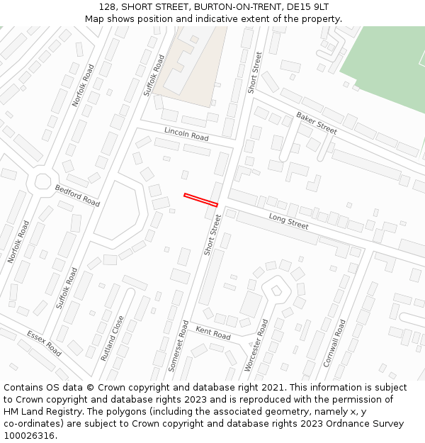 128, SHORT STREET, BURTON-ON-TRENT, DE15 9LT: Location map and indicative extent of plot