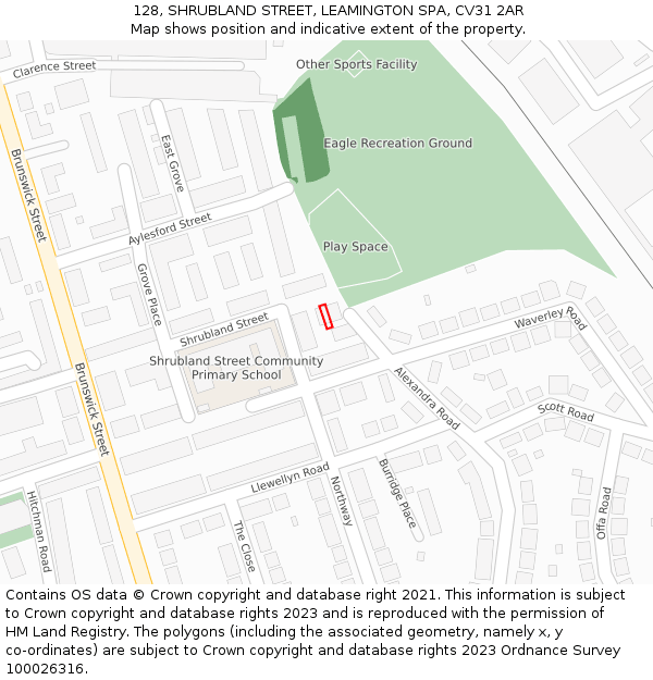 128, SHRUBLAND STREET, LEAMINGTON SPA, CV31 2AR: Location map and indicative extent of plot