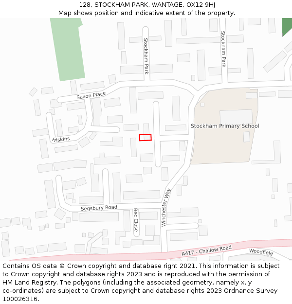 128, STOCKHAM PARK, WANTAGE, OX12 9HJ: Location map and indicative extent of plot