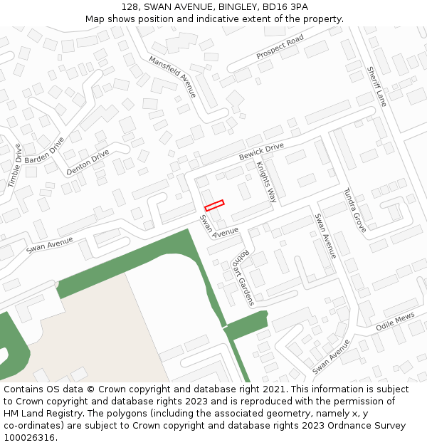 128, SWAN AVENUE, BINGLEY, BD16 3PA: Location map and indicative extent of plot