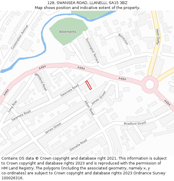 128, SWANSEA ROAD, LLANELLI, SA15 3BZ: Location map and indicative extent of plot