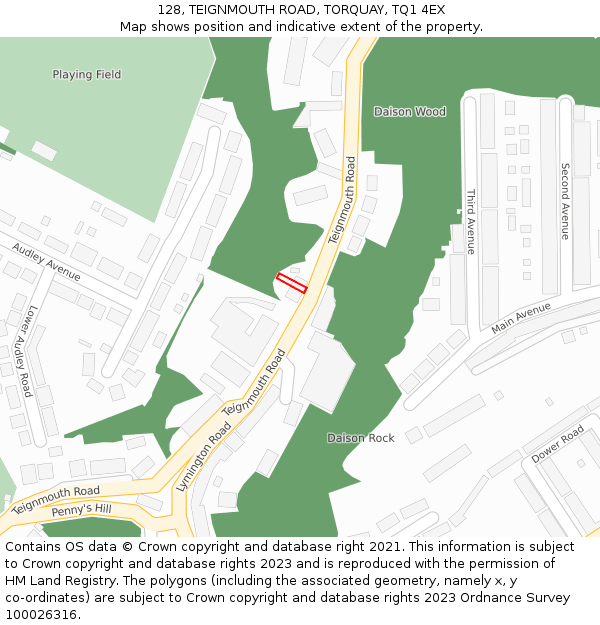 128, TEIGNMOUTH ROAD, TORQUAY, TQ1 4EX: Location map and indicative extent of plot