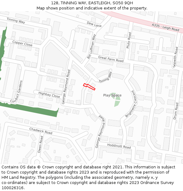 128, TINNING WAY, EASTLEIGH, SO50 9QH: Location map and indicative extent of plot