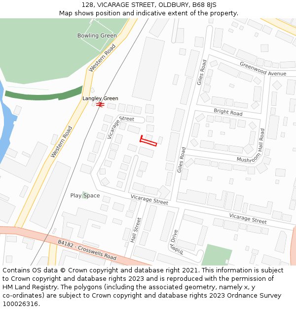128, VICARAGE STREET, OLDBURY, B68 8JS: Location map and indicative extent of plot