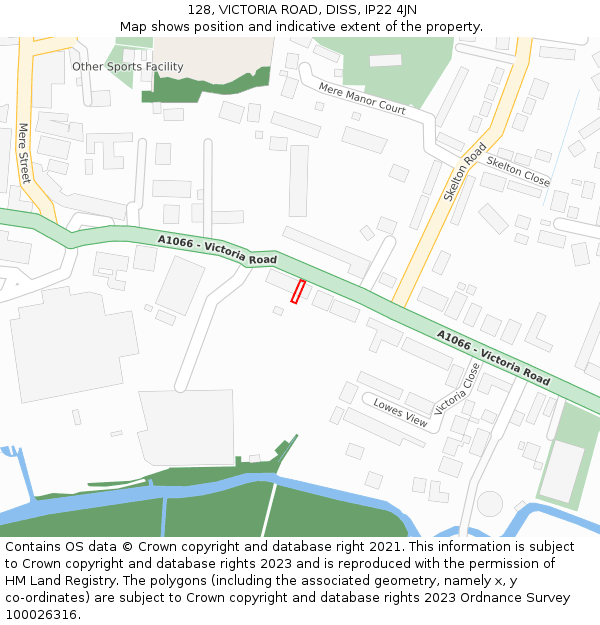 128, VICTORIA ROAD, DISS, IP22 4JN: Location map and indicative extent of plot
