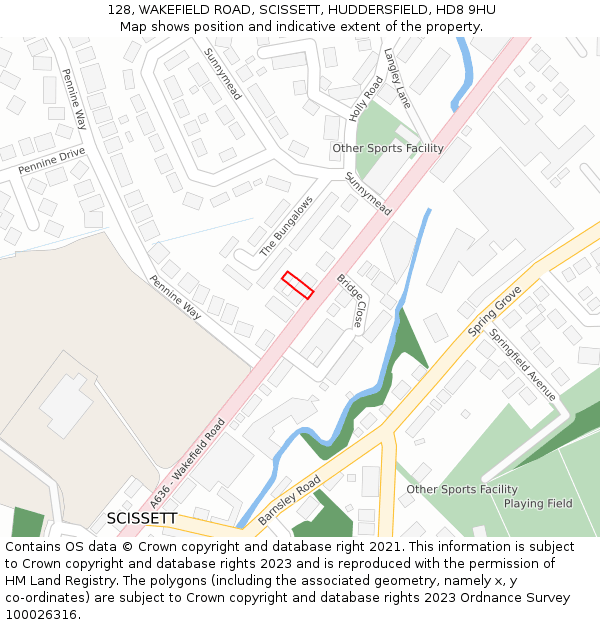 128, WAKEFIELD ROAD, SCISSETT, HUDDERSFIELD, HD8 9HU: Location map and indicative extent of plot