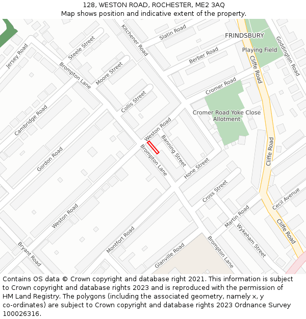 128, WESTON ROAD, ROCHESTER, ME2 3AQ: Location map and indicative extent of plot