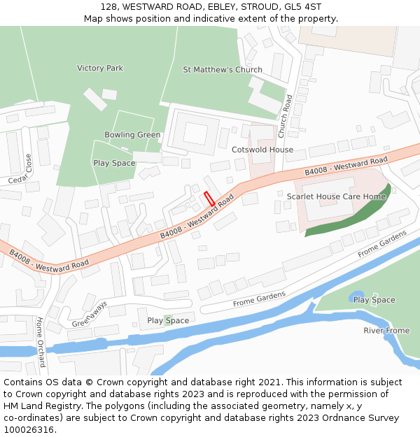 128, WESTWARD ROAD, EBLEY, STROUD, GL5 4ST: Location map and indicative extent of plot