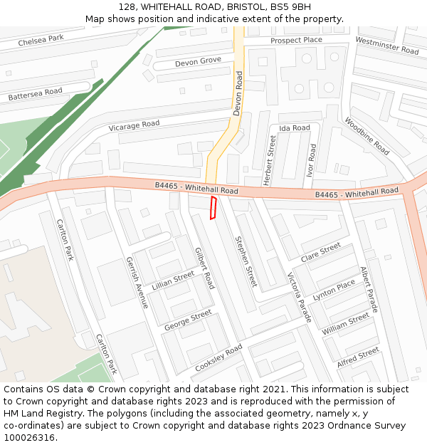 128, WHITEHALL ROAD, BRISTOL, BS5 9BH: Location map and indicative extent of plot