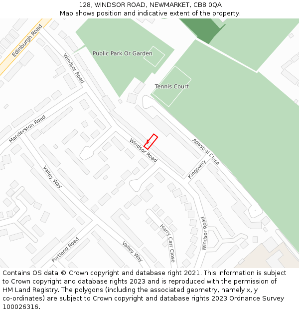 128, WINDSOR ROAD, NEWMARKET, CB8 0QA: Location map and indicative extent of plot
