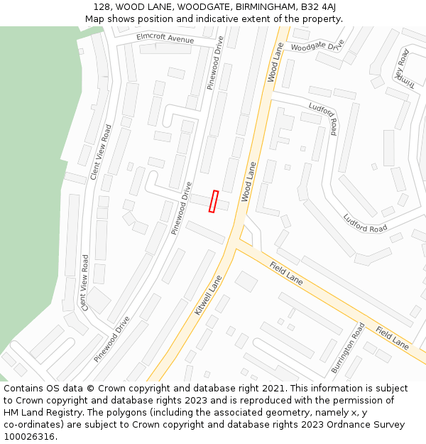 128, WOOD LANE, WOODGATE, BIRMINGHAM, B32 4AJ: Location map and indicative extent of plot
