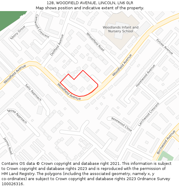 128, WOODFIELD AVENUE, LINCOLN, LN6 0LR: Location map and indicative extent of plot