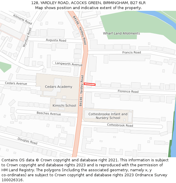 128, YARDLEY ROAD, ACOCKS GREEN, BIRMINGHAM, B27 6LR: Location map and indicative extent of plot