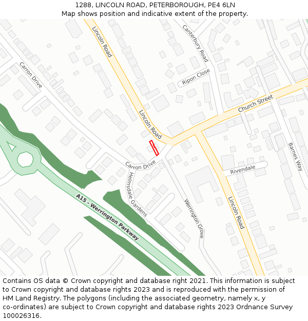 1288, LINCOLN ROAD, PETERBOROUGH, PE4 6LN: Location map and indicative extent of plot