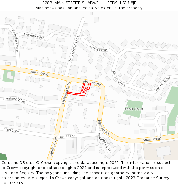 128B, MAIN STREET, SHADWELL, LEEDS, LS17 8JB: Location map and indicative extent of plot