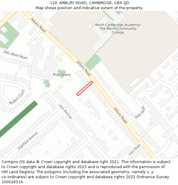 129, ARBURY ROAD, CAMBRIDGE, CB4 2JD: Location map and indicative extent of plot