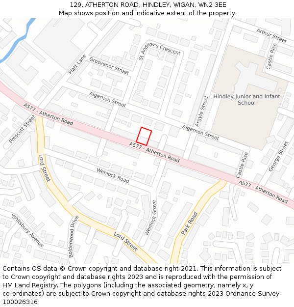 129, ATHERTON ROAD, HINDLEY, WIGAN, WN2 3EE: Location map and indicative extent of plot
