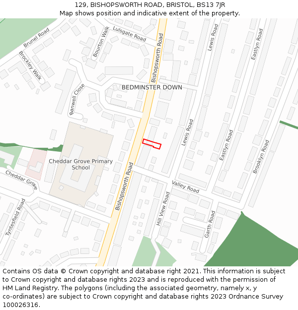 129, BISHOPSWORTH ROAD, BRISTOL, BS13 7JR: Location map and indicative extent of plot