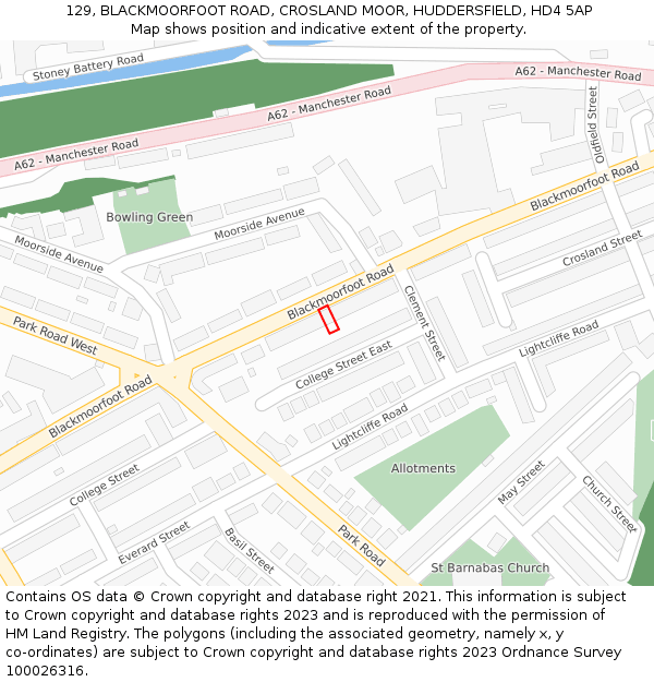 129, BLACKMOORFOOT ROAD, CROSLAND MOOR, HUDDERSFIELD, HD4 5AP: Location map and indicative extent of plot