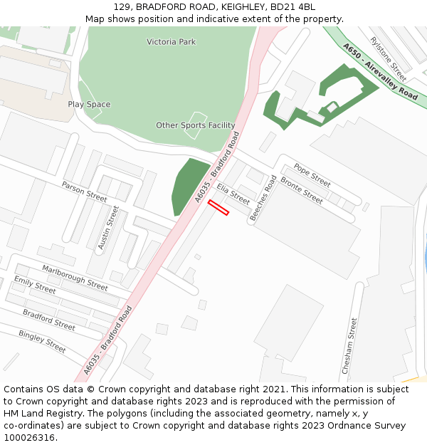 129, BRADFORD ROAD, KEIGHLEY, BD21 4BL: Location map and indicative extent of plot