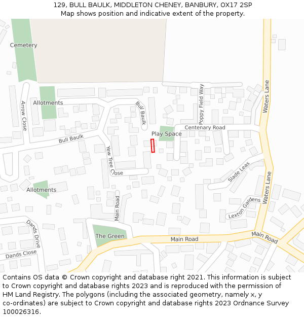 129, BULL BAULK, MIDDLETON CHENEY, BANBURY, OX17 2SP: Location map and indicative extent of plot