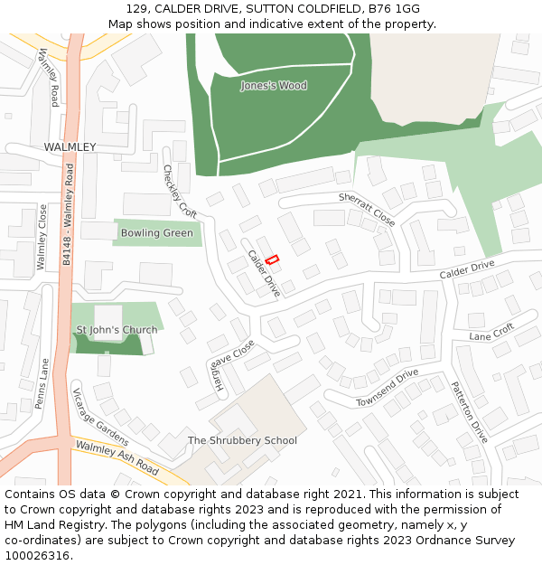129, CALDER DRIVE, SUTTON COLDFIELD, B76 1GG: Location map and indicative extent of plot