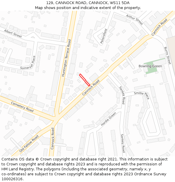 129, CANNOCK ROAD, CANNOCK, WS11 5DA: Location map and indicative extent of plot
