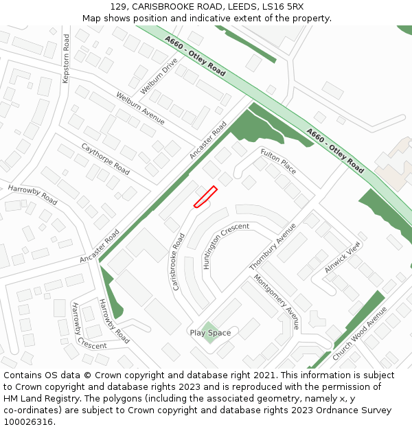 129, CARISBROOKE ROAD, LEEDS, LS16 5RX: Location map and indicative extent of plot