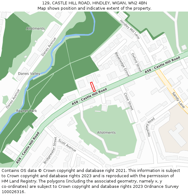 129, CASTLE HILL ROAD, HINDLEY, WIGAN, WN2 4BN: Location map and indicative extent of plot