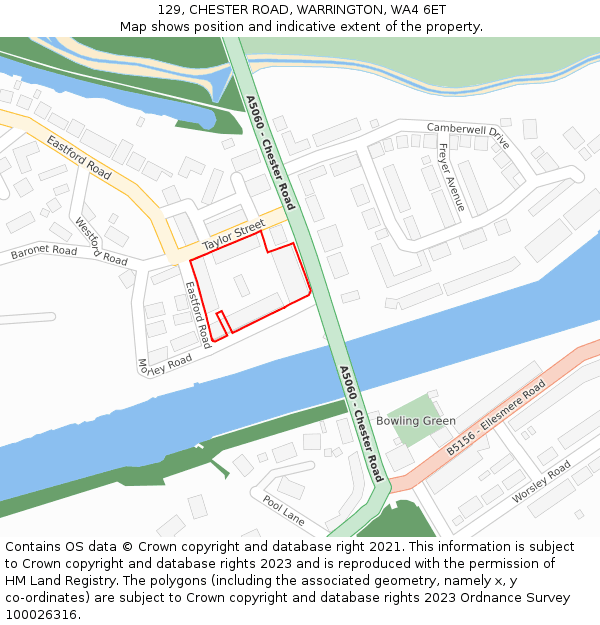 129, CHESTER ROAD, WARRINGTON, WA4 6ET: Location map and indicative extent of plot