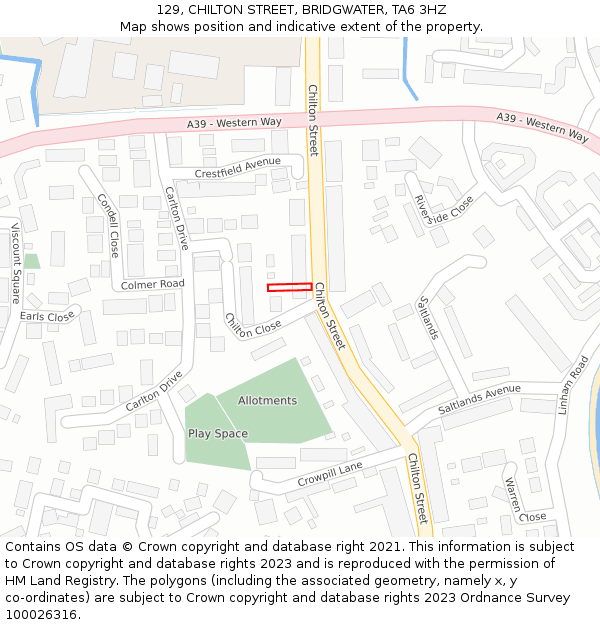 129, CHILTON STREET, BRIDGWATER, TA6 3HZ: Location map and indicative extent of plot