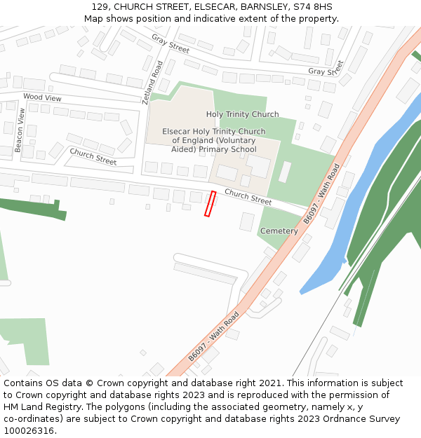 129, CHURCH STREET, ELSECAR, BARNSLEY, S74 8HS: Location map and indicative extent of plot