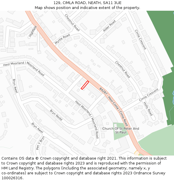 129, CIMLA ROAD, NEATH, SA11 3UE: Location map and indicative extent of plot