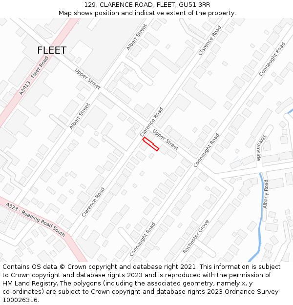 129, CLARENCE ROAD, FLEET, GU51 3RR: Location map and indicative extent of plot