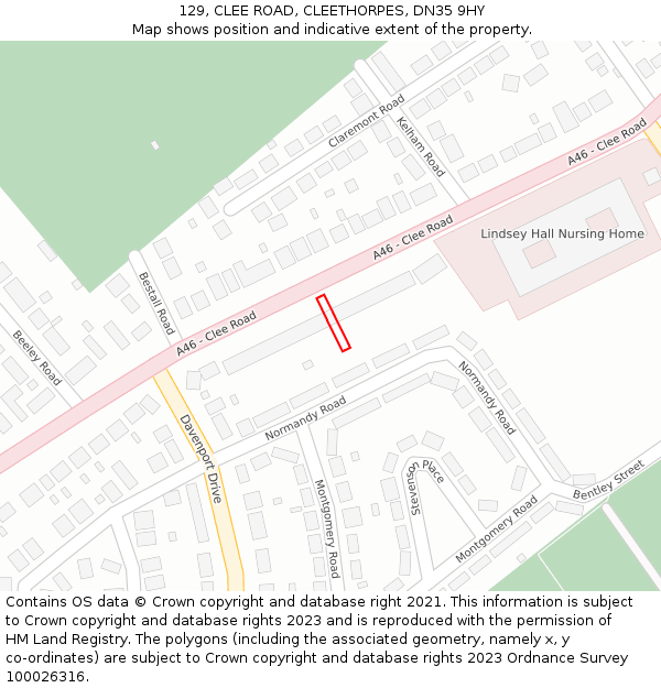 129, CLEE ROAD, CLEETHORPES, DN35 9HY: Location map and indicative extent of plot