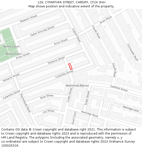 129, CYFARTHFA STREET, CARDIFF, CF24 3HH: Location map and indicative extent of plot